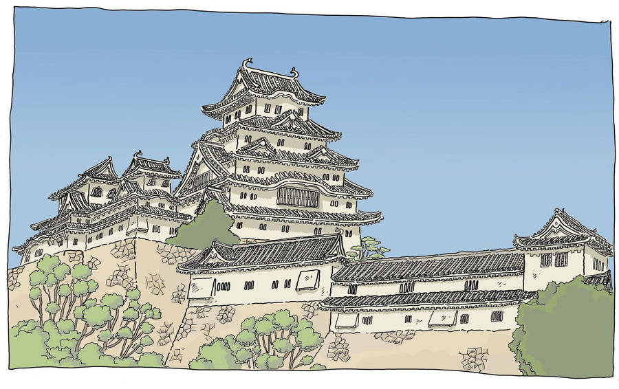 Himeji Castle Simple Art Wallpaper