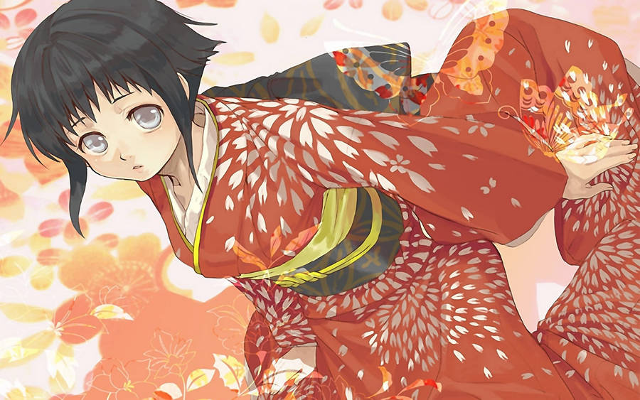 Hinata In Red Yukata Wallpaper