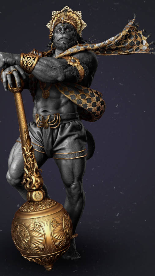 Hindu God Hanuman Black And Gold Wallpaper