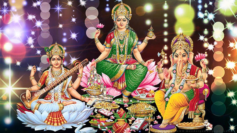 Hindu Goddess Lakshmi With Ganesh Wallpaper