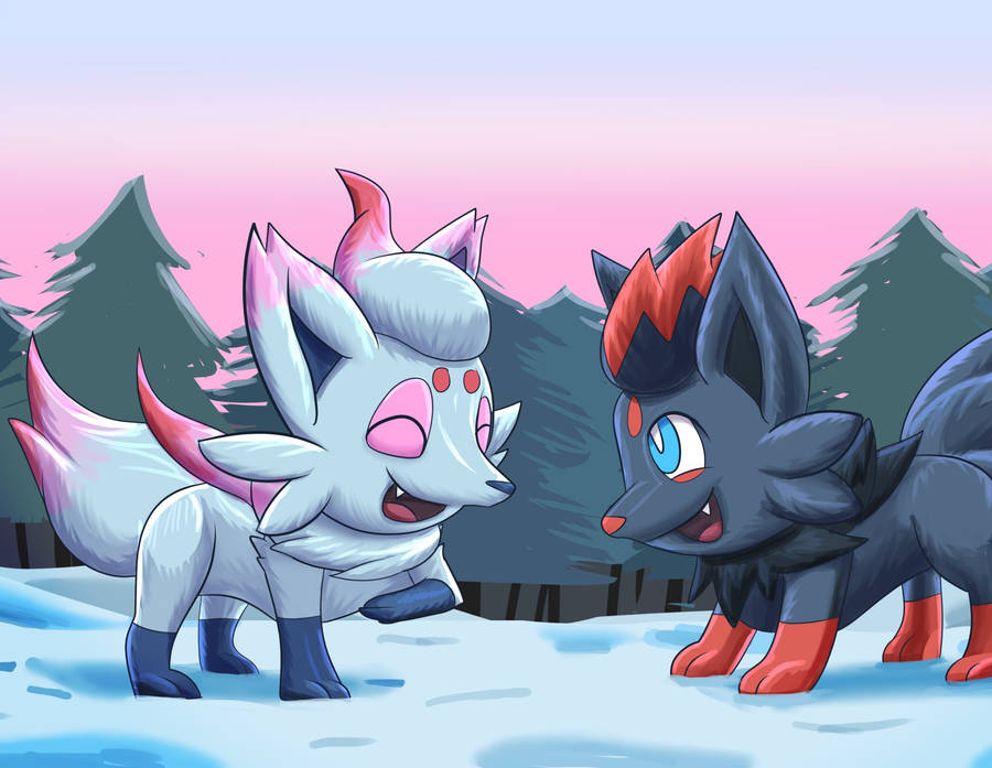 Hisuian Zorua And Zorua Snow Wallpaper