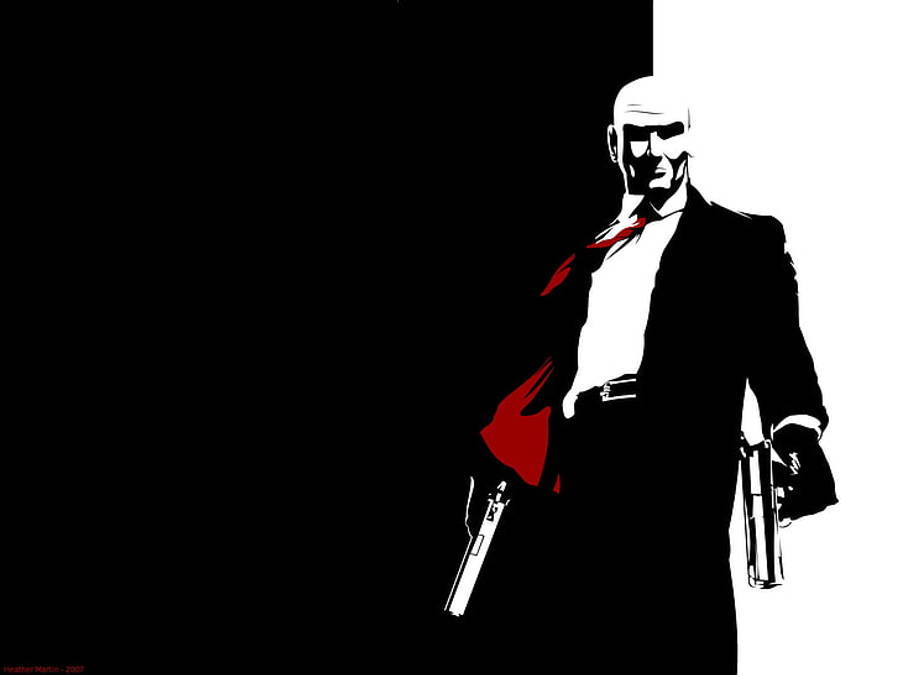 Hitman 2018 Black And White Graphic Art Wallpaper