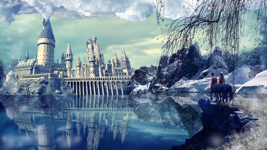 Hogwarts With Clouds Art Desktop Wallpaper
