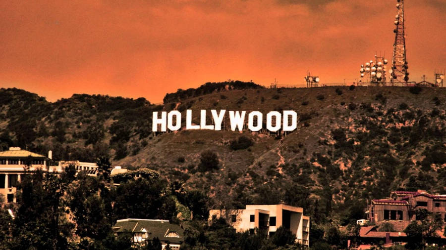 Hollywood Sign Vintage Orange Filter Wallpaper
