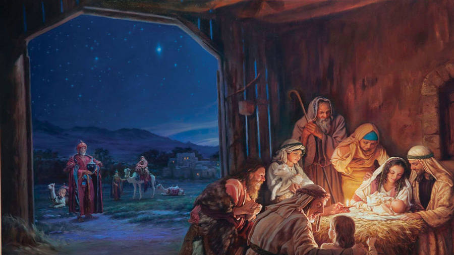 Holy Family In The Manger Wallpaper