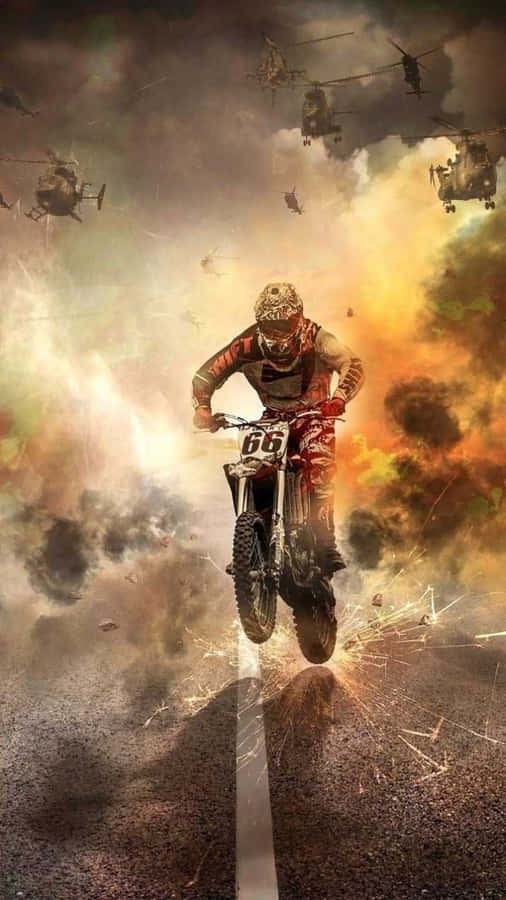 Honda Dirt Bike Biker Explosion Behind Wallpaper