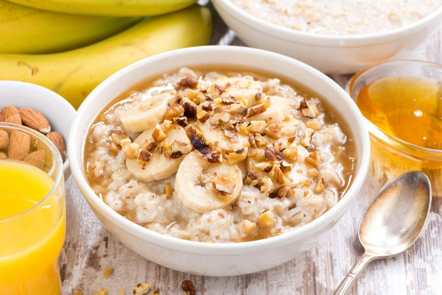 Honey Banana Almonds Oatmeal Wallpaper