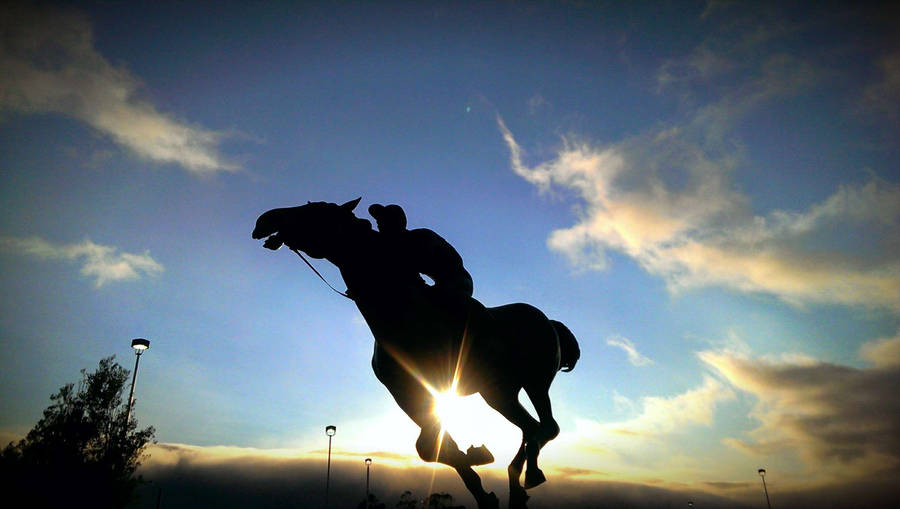 Horse Riding Silhouette Under The Sun Wallpaper