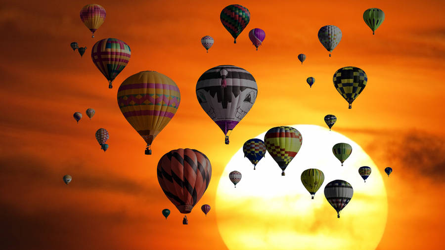 Hot Air Balloon Large Sun Wallpaper