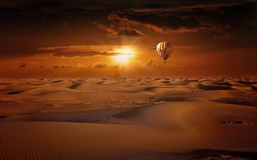 Hot Air Balloon Near Desert Sun Wallpaper