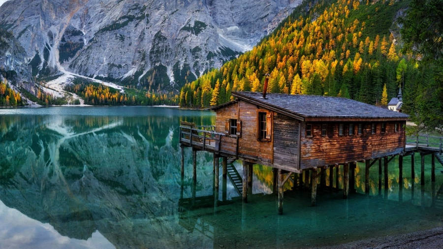 House In Lake Google Meet Background Wallpaper