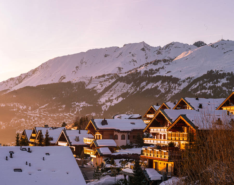 Houses And Snow Mountain Wallpaper