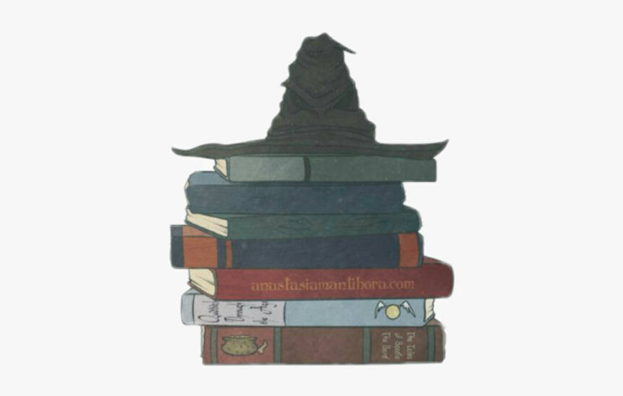 Hp Sorting Hat Atop The Books Aesthetic Wallpaper