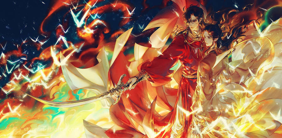 Hua Cheng And Flames Wallpaper