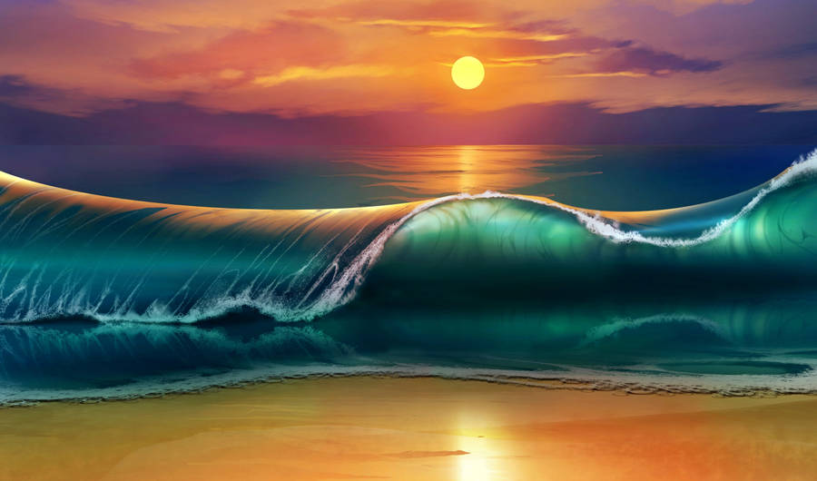 Huge Wave Beach Theme Wallpaper