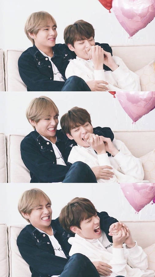 Hugging And Laughing Taekook Bts Wallpaper