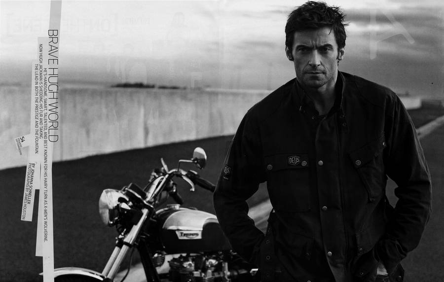 Hugh Jackman Motorbike Monochrome Wallpaper