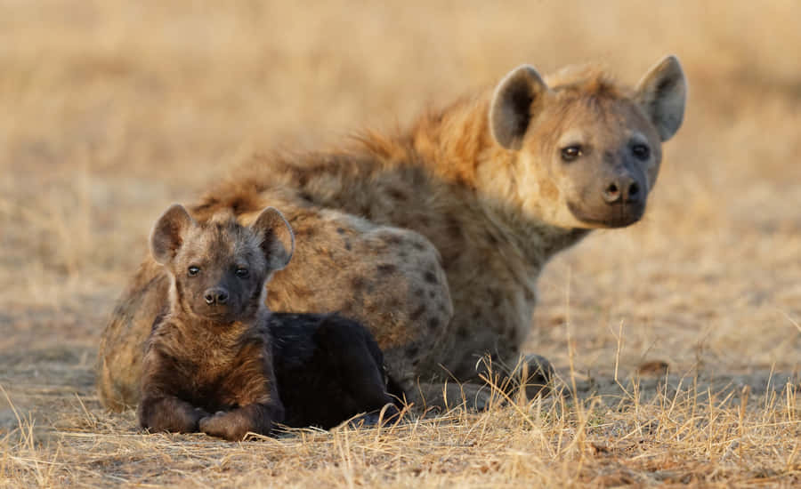 Hyena Motherand Cub Resting Wallpaper