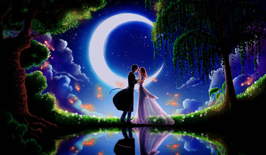 I Love You Aesthetic Moonlit Lovers Wallpaper