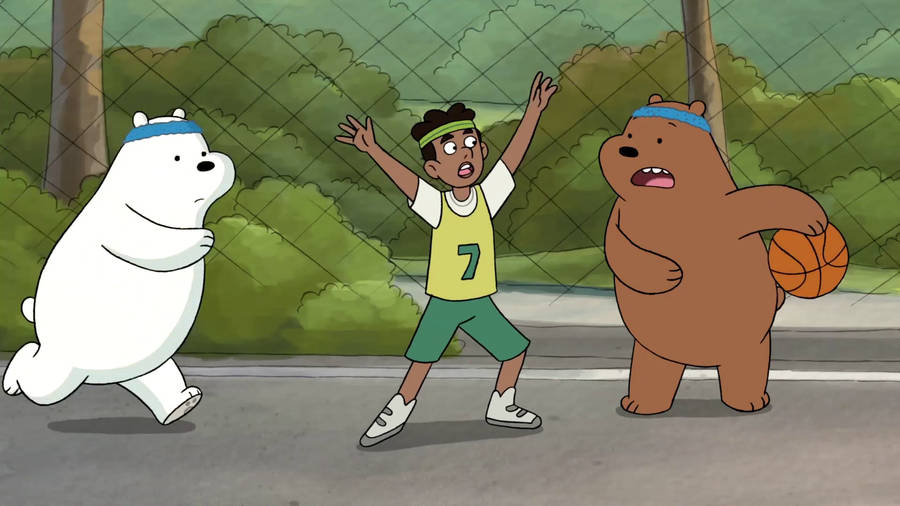 Ice Bear Grizzly We Bare Bears Playing Basketball Wallpaper