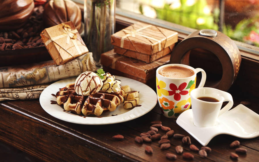 Ice Cream Waffle Desserts Wallpaper