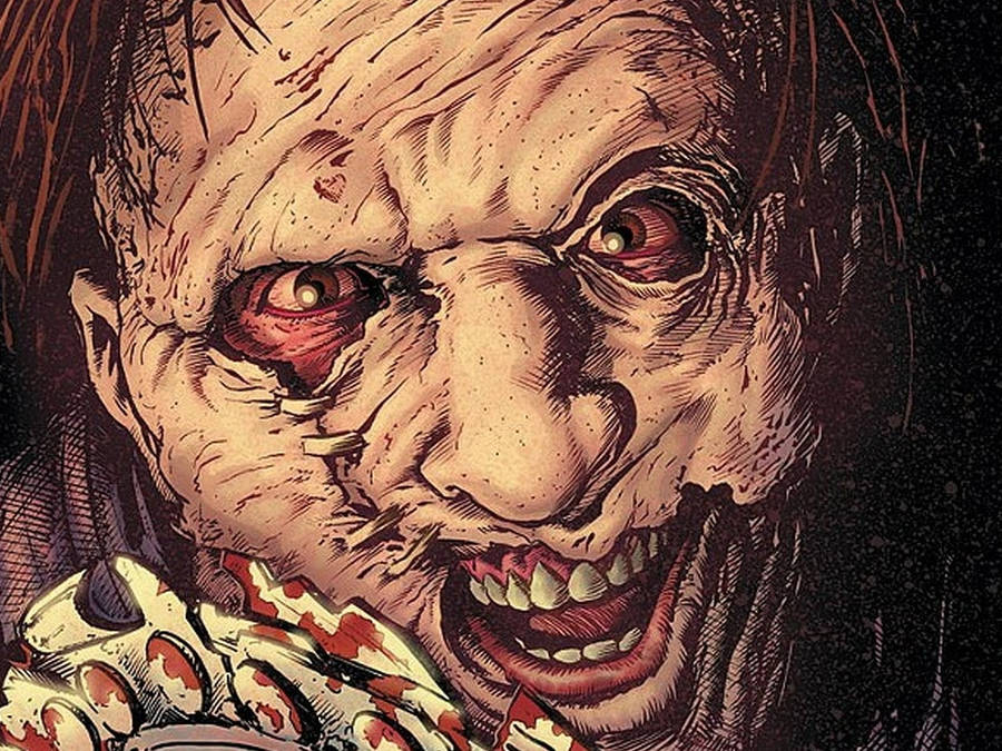 Iconic Monster Unmasked - Close-up Of Comic's Leatherface Wallpaper