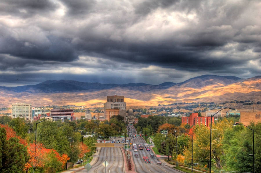 Idaho's Skyline With A Dark Cloudy Sky Wallpaper