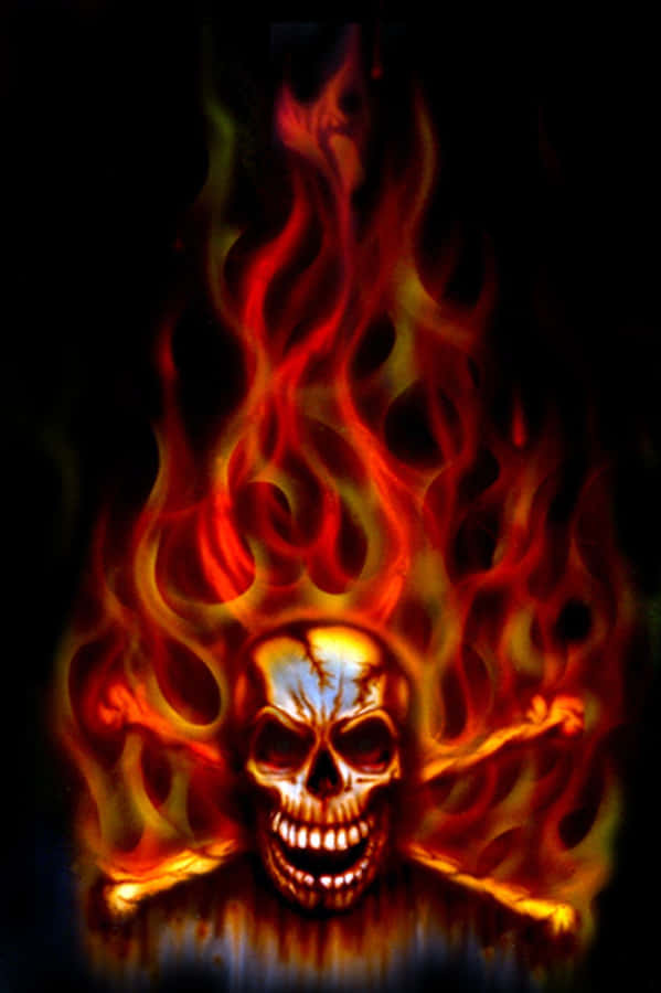 Illuminate The Night With An Eye-catching Fire Skull Wallpaper