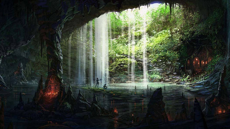 Illuminated Cave's Mystical Aura Wallpaper