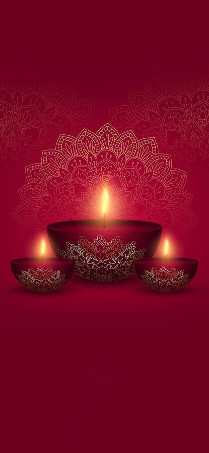 Illuminated Red Diwali Lamps On A Festive Night Wallpaper