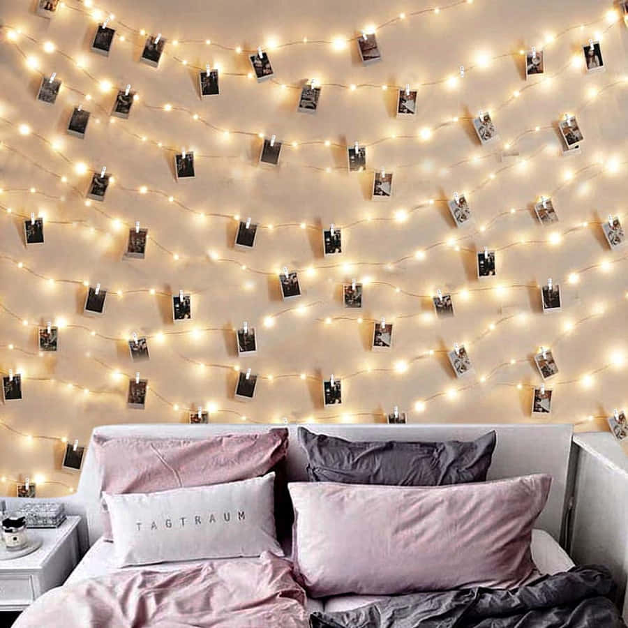 Image Pink Fairy Lights Illuminating A Room Wallpaper