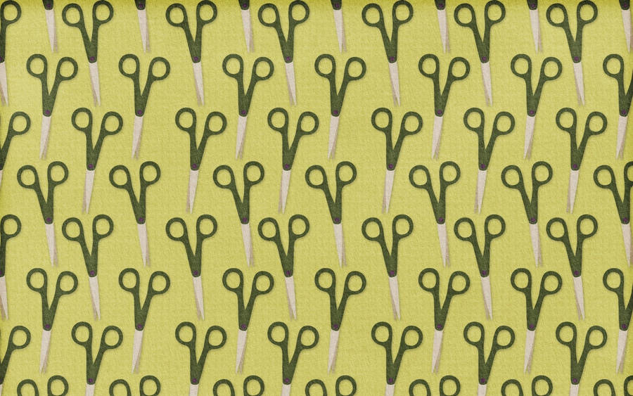 Image Scissors On A Green Patterned Background Wallpaper