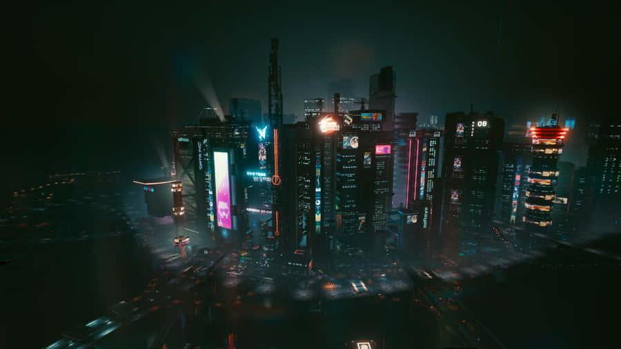 Immerse Yourself In A Cyberpunk Night City Wallpaper