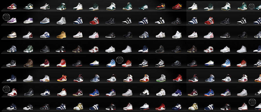 Impressive Sneaker Collection In Display Cabinet Wallpaper
