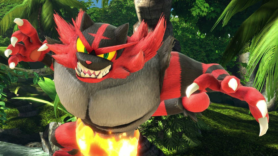 Incineroar In Green Background Wallpaper