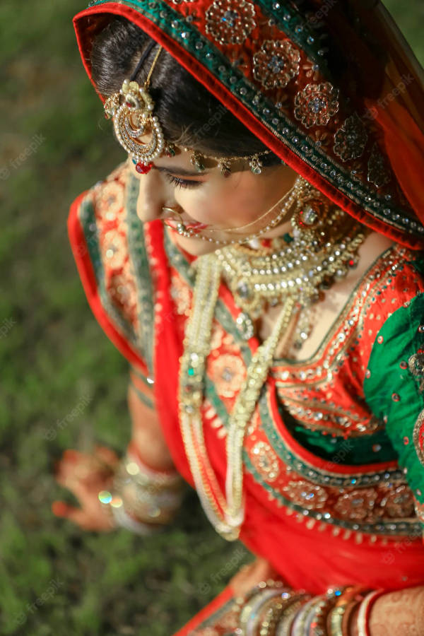 Indian Bridal Photoshoot Grass Wallpaper