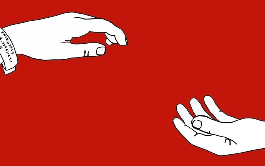 Indie Aesthetic Laptop Hands Meeting On Red Wallpaper