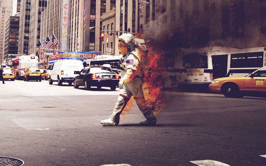 Indie Style Burning Astronaut Wallpaper