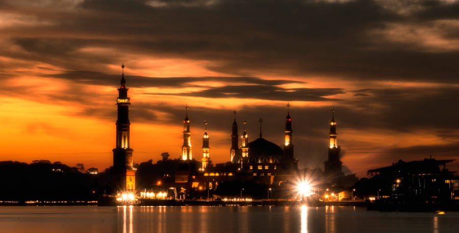 Indonesia Sunset Mosque Wallpaper