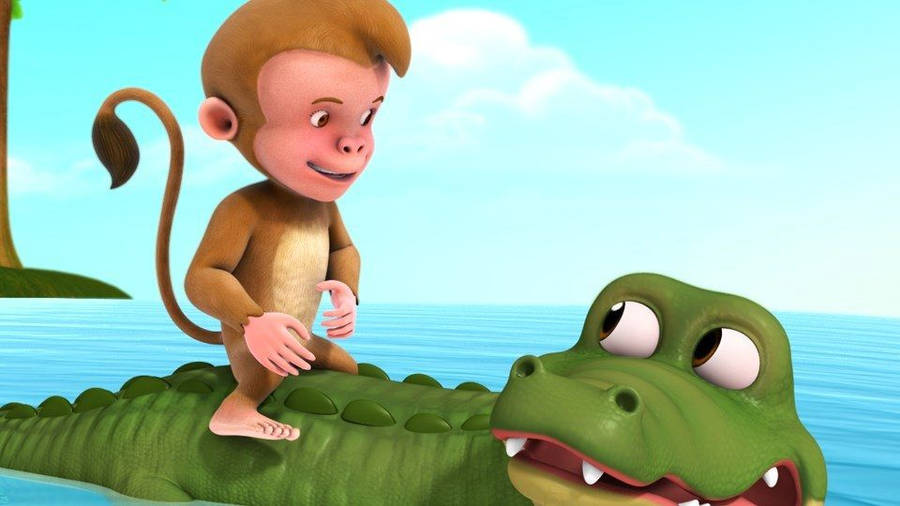 Infobells Monkey On A Crocodile Wallpaper