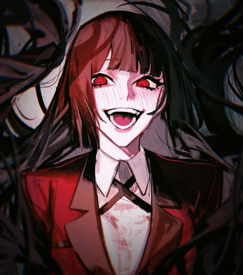 Intense Anime Girl Red Eyes Laughing Wallpaper