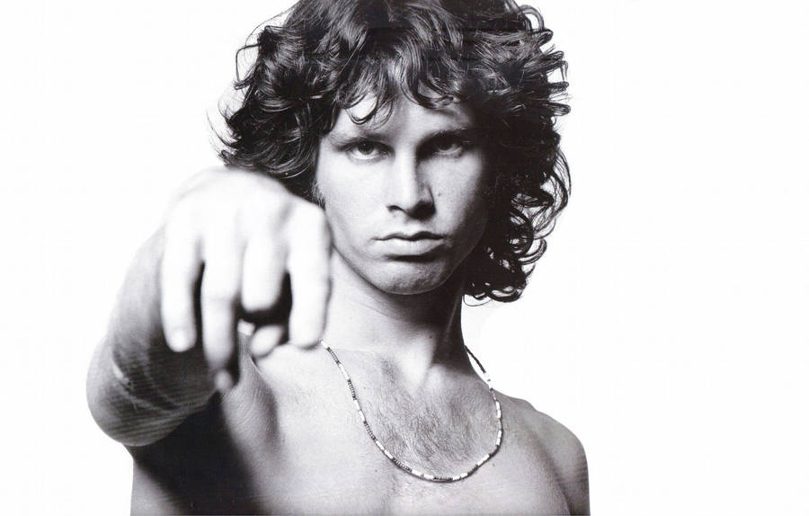 Intense Gaze Of Jim Morrison: Portrait In Black And White Wallpaper