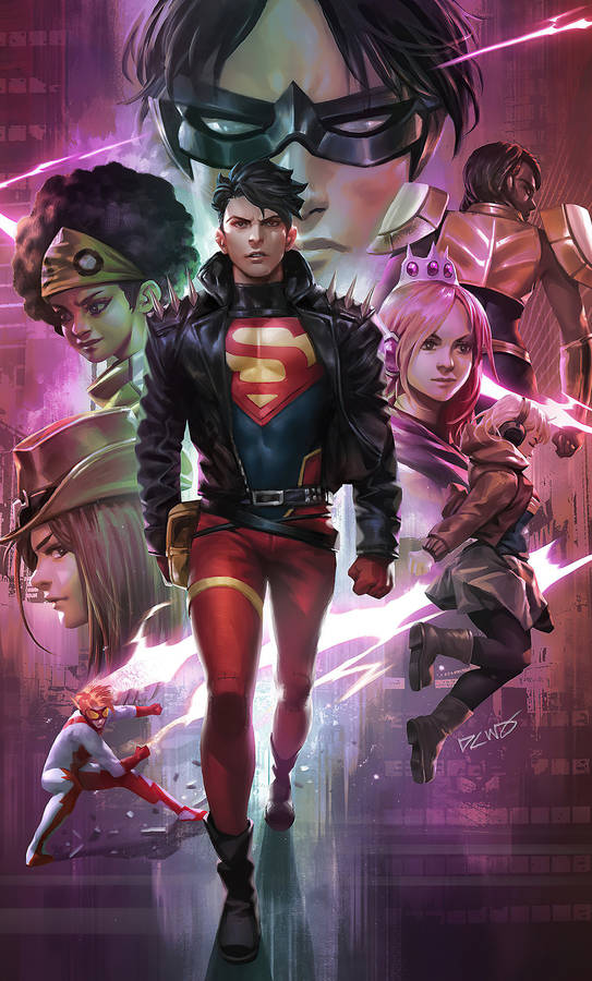 Intense Young Justice Squad On Comics Cover Wallpaper