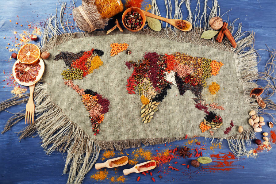 Interesting Spices From Different Countries Map Wallpaper