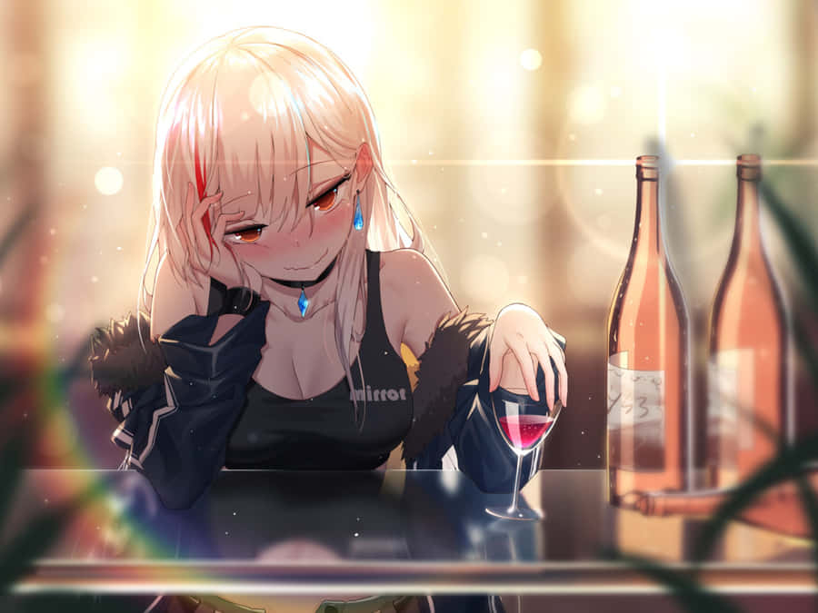 Intoxicated Anime Character With Wine Wallpaper