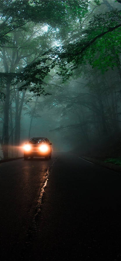 Iphone Car Dark Forest Road Wallpaper