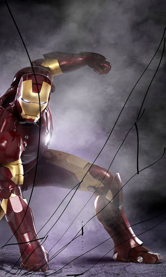 Iron Man Landing Cracked Screen Wallpaper