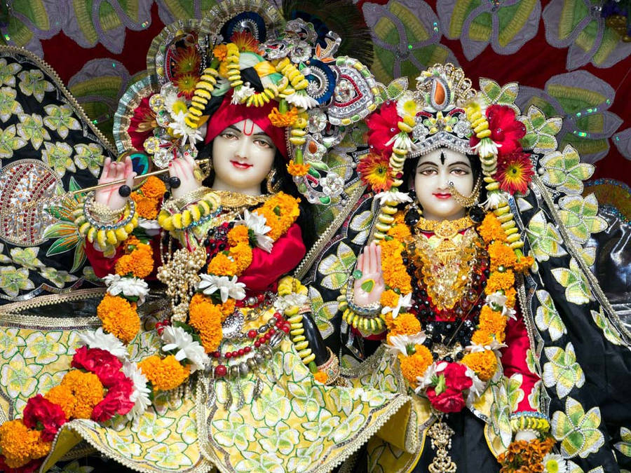 Iskcon Krishna And Radha With Tilaka And Bindhi Wallpaper