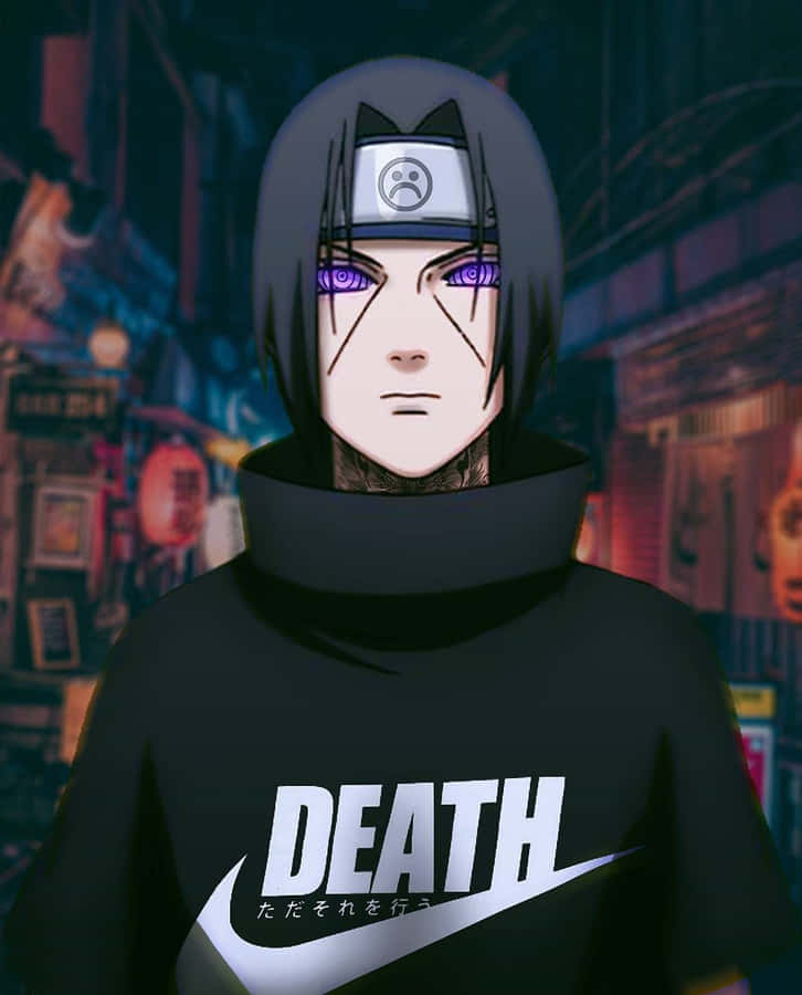 Itachi Aesthetic With Purple Rinnegan Sharingan Eyes Glowing Wallpaper