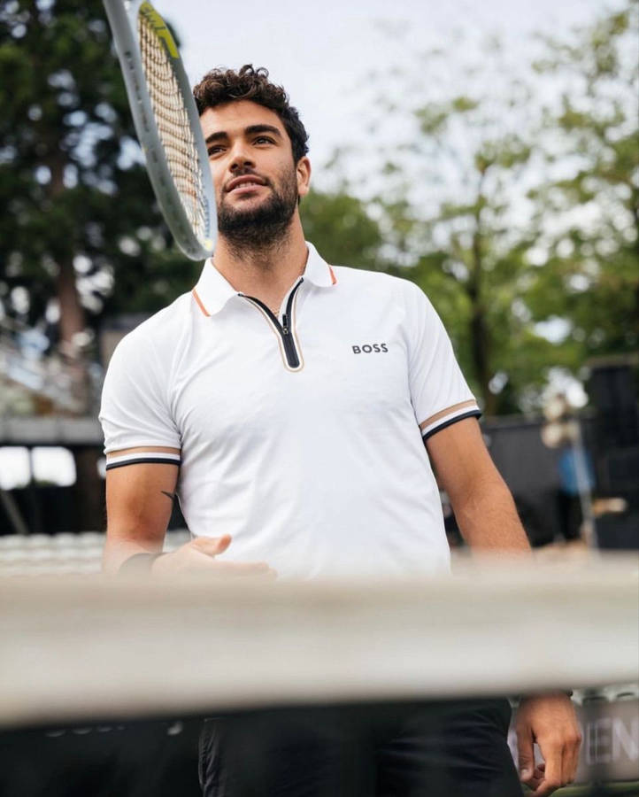 Italian Professional Tennis Star, Matteo Berrettini, In Action Wallpaper